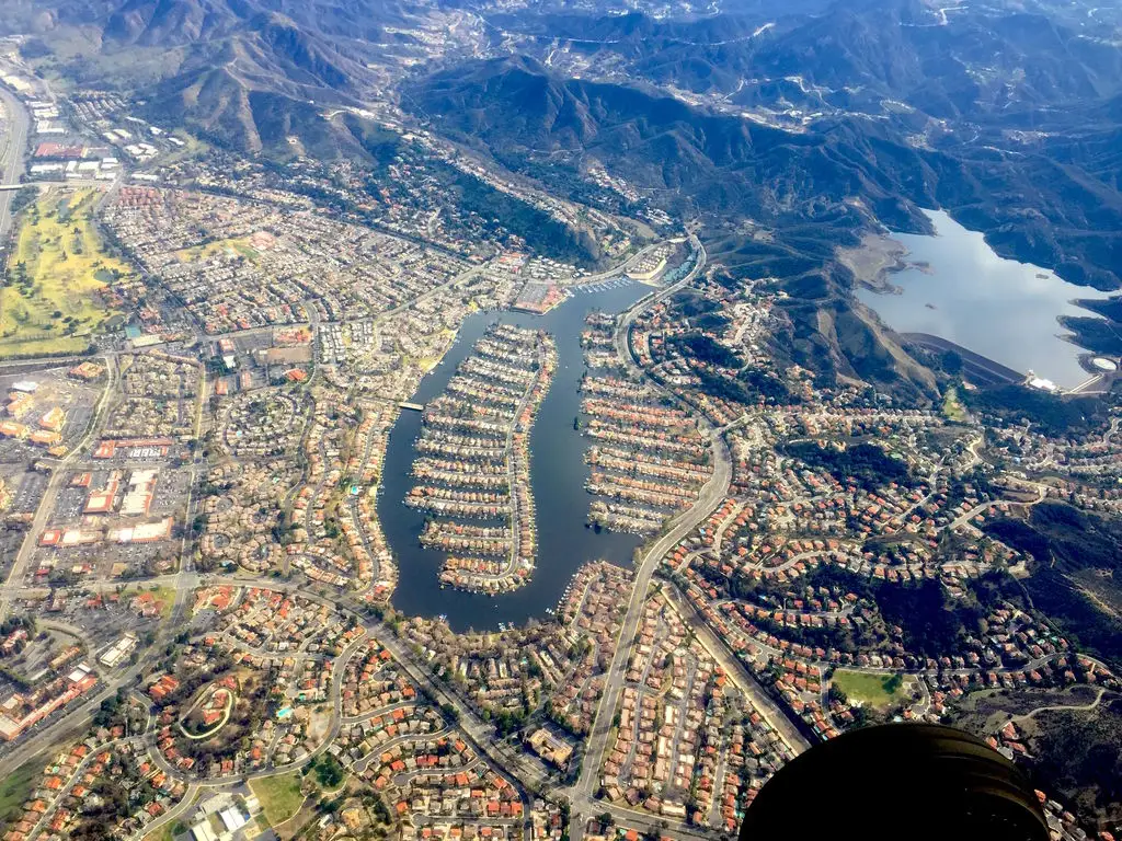 Aerial view of Westlake Lake and Westlake Village