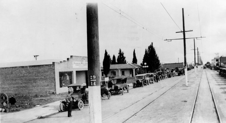 Historic 1920 photograph of Sherman Way in downtown Owensmouth, now Canoga Park