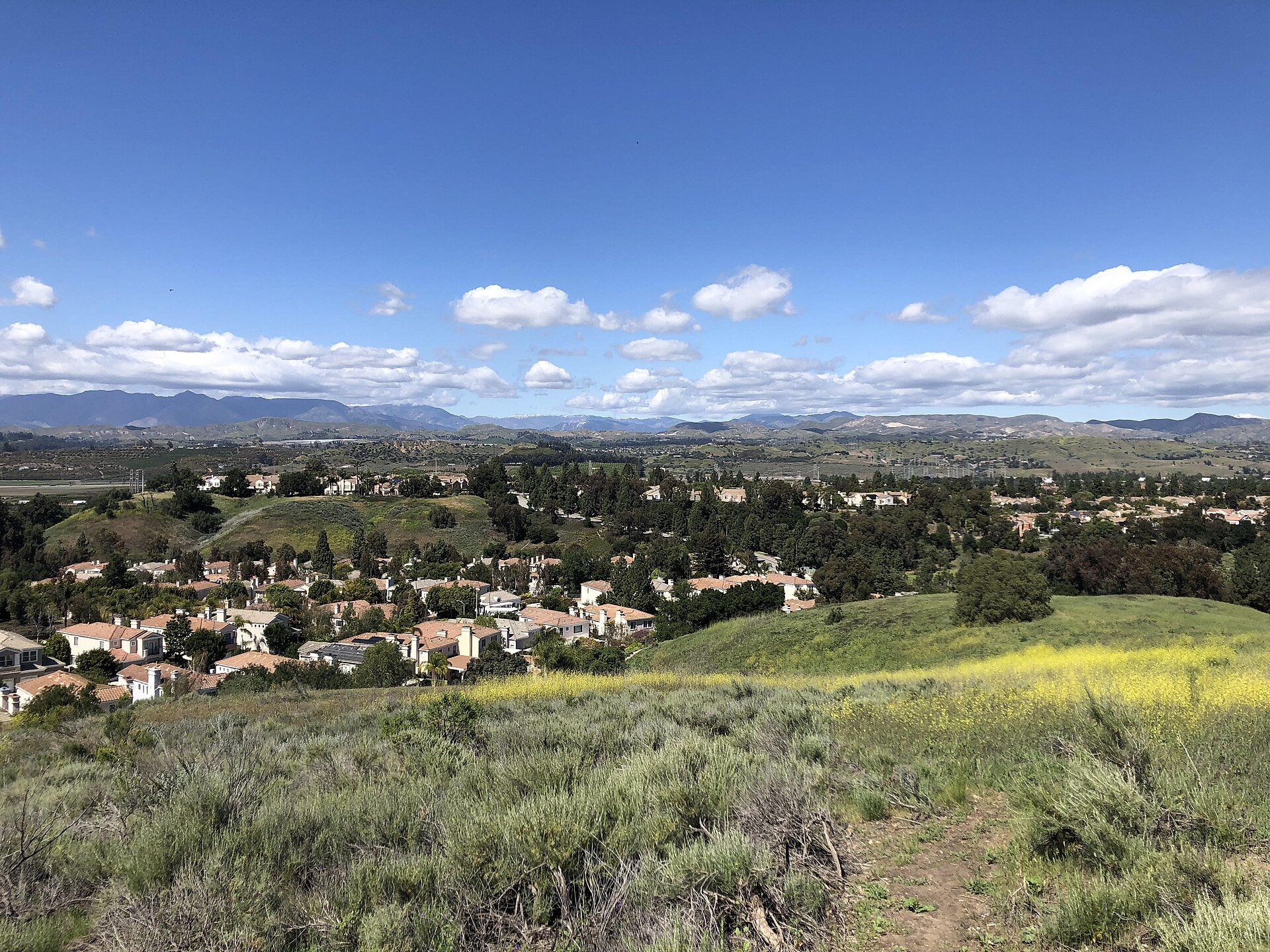 View across Moorpark, California, from the surrounding hills