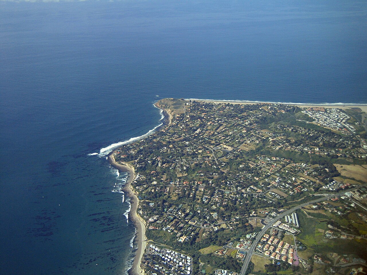 Aerial view of Point Dume in Malibu, California, near where Kanan Road meets the coast